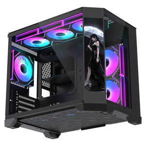 Lovingcool nuevo estilo Oversize 9,16 pulgadas pantalla LCD Mid <span class=keywords><strong>Tower</strong></span> Gaming Micro ATX <span class=keywords><strong>Mini</strong></span> <span class=keywords><strong>ITX</strong></span> ordenador PC funda soporte ARGB ventiladores de refrigeración - Product Image 3
