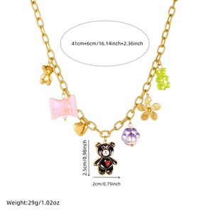 Cartoon Multi Element Gold Plated <b>Bear</b> <b>Flower</b> Heart Pendant Metal Chain Necklace Gift Jewelry - Product Image 4