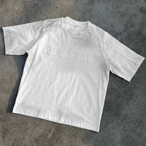 QIANSHI T-shirt Oversize da Uomo in Cotone Pesante, con Ricamo e Effetto Delavé, Patchwork Personalizzato con Logo, Stile Casual Designer - Product Image 3