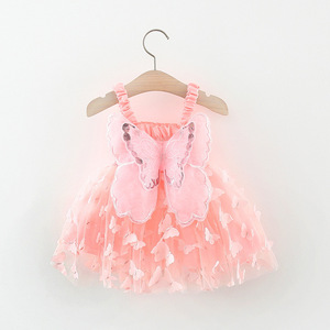 Robe d'été pour petite fille avec ailes de papillon, haut à bretelles en mousseline de soie et jupe dos nu, robe pour bébé fille - Product Image 3