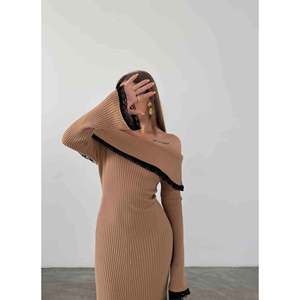 Lace Detail Knit <b>Dress</b> 1513 - Brown - Product Image 3