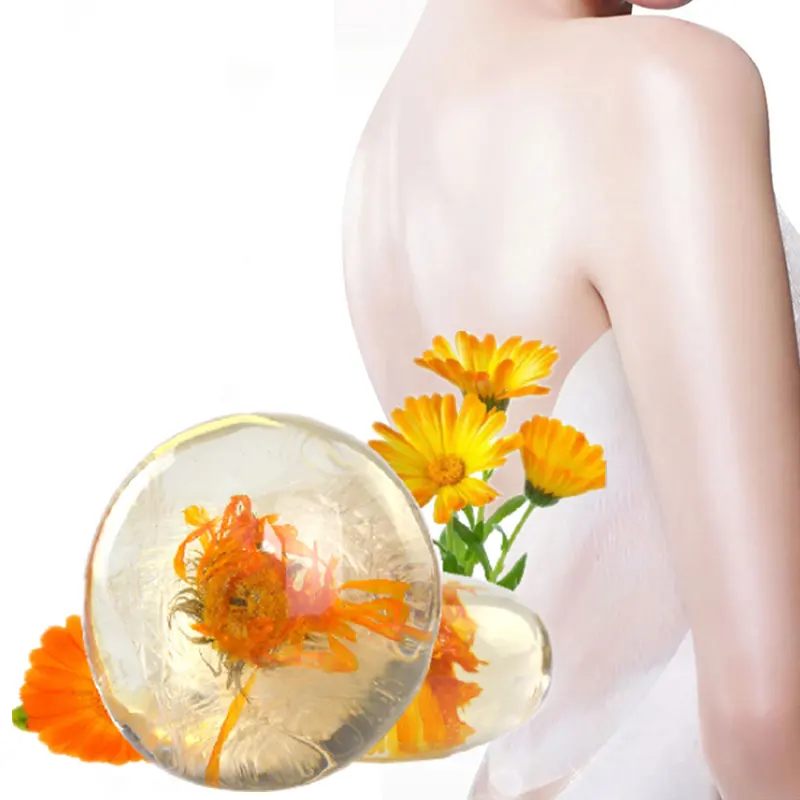 Banyo malzemeleri cilt bakımı yüz vücut çiçekler beyazlatma Vegan Amino asit bitki özü el yapımı güzellik şeffaf kristal bar sabunu