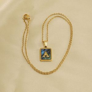 Mode 18K or acier inoxydable Alphabet lettres A-Z initiale collier bijoux pour femmes blanc Rectangle coquille pendentif collier - Product Image 4
