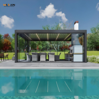 Pergola d'extérieur solaire française murale bioclimatique manuelle étanche au vent en aluminium de haute qualité