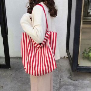 Customized Closure Fashion <b>Canvas</b> Lining Shoulder <b>Large</b> Capacity Korean Retro Striped All Seasons Street Style Tote <b>Bag</b> - Product Image 2