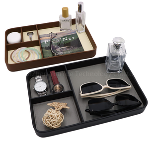 PU Leather <b>Square</b> Modern Luxury Foldable Storage Tray 4-7 Compartments Portable Home Organizer for Jewelry <b>Keys</b> Perfume - Product Image 2