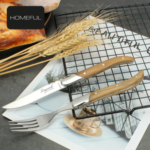 Ensemble de couverts en acier inoxydable <span class=keywords><strong>Laguiole</strong></span>, <span class=keywords><strong>couteau</strong></span> et <span class=keywords><strong>fourchette</strong></span> à steak, avec manche en bois d'olivier, vente chaude - Product Image 2