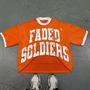 เสื้อครอปผ้าฝ้าย100% วินเทจสำหรับผู้ชายเสื้อครอปทรงโอเวอร์ไซส์ซีดซีดจางพร้อมกล่องใส่โลโก้ได้ตามต้องการ - Product Image 5