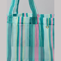 Sac de plage en maille rayé, sac de marché tissé, sac de shopping en maille polyester pour femme, idéal pour les voyages