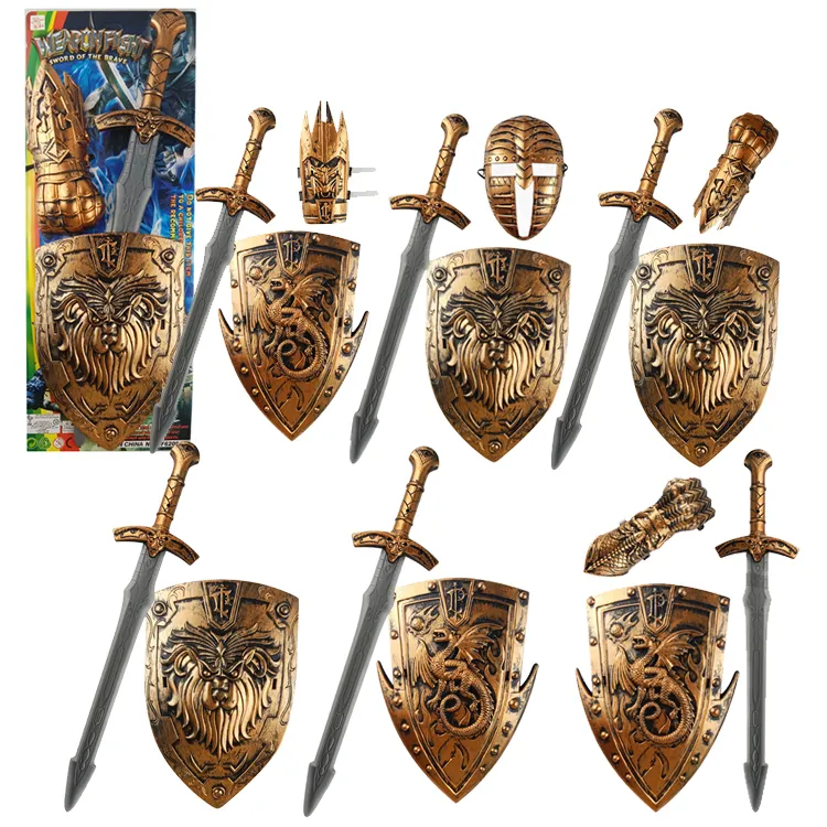 Cross-border Copper Weapon Set Plastic Knight Shield Sword For Children Cosplay Boy Toys Hero costume props