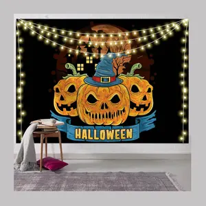 Customized Novelty Black Colorful Wacky Halloween Series Polyester Rectangular 3D Digital Printing Tapestries Holiday Present