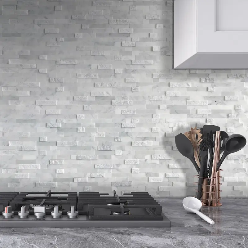 Sunwings Natural Stone Peel and Stick Tile | Stock in US | Italian White Carrara Marble Decorative Mosaic For Kitchen