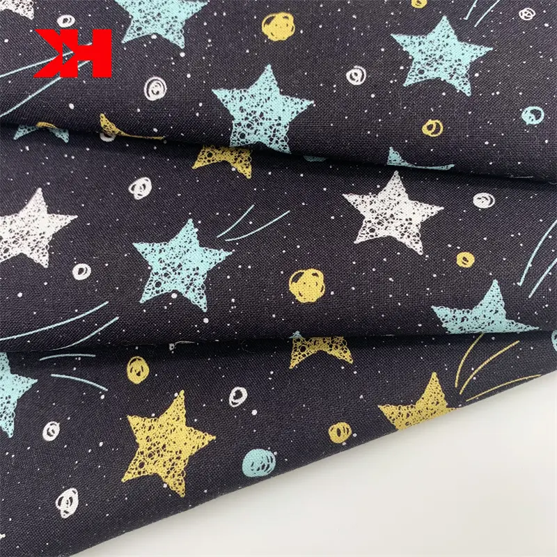 Kahn shaoxing cheap price 145gsm custom printed star organic cotton fabric 100% cotton baby fabric for boy