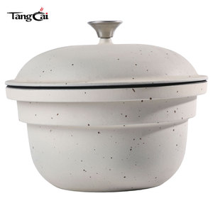 Casserole à riz ronde émaillée blanche de 11 pouces, style coréen, avec couvercle émaillé, idéale pour Bibimbap, soupes et cuisson lente – Tendance du moment - Product Image 1