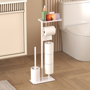 <span class=keywords><strong>Support</strong></span> de <span class=keywords><strong>papier</strong></span> <span class=keywords><strong>toilette</strong></span> multifonctionnel sur pied en acier au carbone avec brosse WC et étagère de rangement pour salle de bain – Vente en gros - Product Image 2