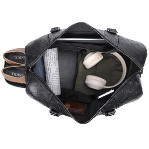 Bolso de Viaje <span class=keywords><strong>Duffel</strong></span> de Cuero Genuino de Vaca Plena Flor con Logotipo Completo Personalizado, Maleta de Fin de Semana, Gimnasio, Piel de Becerro Negra de Capa Superior - Product Image 3