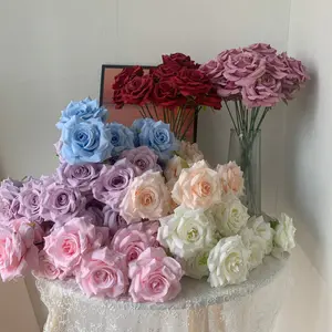Vente chaude roses en soie simple tige roses artificielles fleur rose en vrac pour les décorations de bureau à domicile