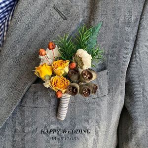 G206 Mini Bouquet da Sposa, Boutonniere per lo Sposo, Decorazione Boho, Mini Bouquet di Fiori Secchi, Corsage da Polso, Fiori per Matrimonio - Product Image 4