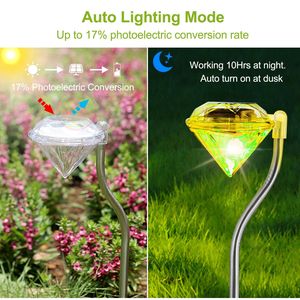 DB 4pcs IP65 Étanche Solaire Jardin Lumière 7-Couleur Changeante Diamant LED Voie Piquet Lampe Décorative avec Certification ROHS - Product Image 3