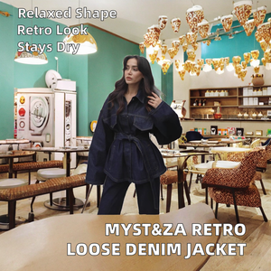 Chaqueta vaquera holgada vintage lavada con cintura ajustable y solapa para mujer, nueva colección primavera-verano-otoño 2025 - Product Image 2
