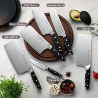 Ensemble de 7 couteaux de cuisine en acier inoxydable pour forgeron personnalisés avec manche en ABS et bloc à couteaux en bois