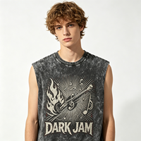 Kaos Tank Top Hitam Acid Wash Heavyweight Vintage Wash Sun Faded Streetwear DARK JAM Graphic Muscle Tee untuk Pria Unisex Grosir