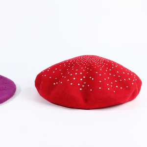 Mayoristas de boinas en China Boina de cuentas de lujo de alta calidad Boina de diamantes de imitación de lana de moda para mujeres - Product Image 5