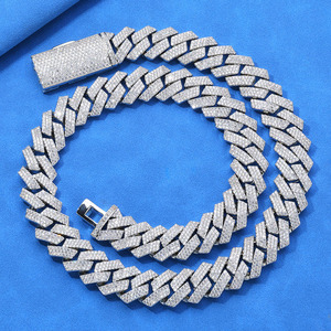 Chaîne cubaine Miami en argent sterling 925 de haute qualité avec moissanite sertie clos, plaqué or 18 carats, collier hip-hop personnalisé glacé - Product Image 5
