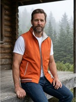 Gilet de travail réversible pour homme 2 en 1, double usage, beige orange, fermeture éclair intégrale, multi-poches, mélange de polyester, 3 options de couleurs