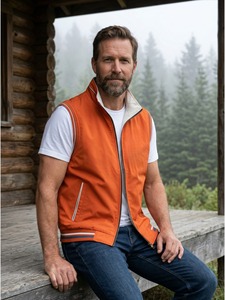 Chaleco de Trabajo Reversible para Hombre, 2 en 1, Doble Uso, Beige Naranja, Cierre Completo, Múltiples Bolsillos, Mezcla de Poliéster, 3 Opciones de Color - Product Image 3