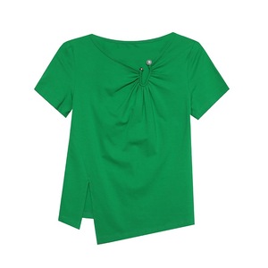 T-shirt da donna con maniche corte plissettate, stile sud-est asiatico, <span class=keywords><strong>top</strong></span> sexy con spacco. - Product Image 4