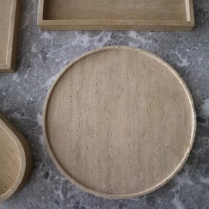Plateau rond en pierre de travertin beige Plateau à fourre-tout en travertin Assiette à bijoux 25cm - Product Image 4