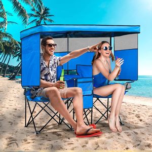 Silla Plegable Portátil Doble con Bolsa Refrigerante y Parasol, de Tela y Metal, para Camping, Playa y Ocio al Aire Libre, Venta al Por Mayor de Fábrica en Zhejiang - Product Image 6