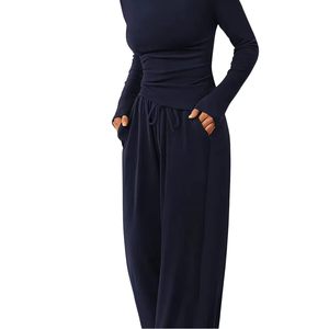 Ensemble deux pièces pour femmes, tenue décontractée, ensemble haut et bas assorti, doux et confortable, pour femmes - Product Image 3