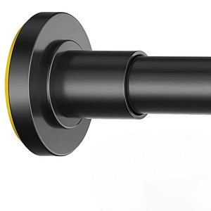 <span class=keywords><strong>Tringle</strong></span> de Douche Télescopique en Acier Inoxydable à Ventouse – <span class=keywords><strong>Tringle</strong></span> Noire Réglable <span class=keywords><strong>Sans</strong></span> Perçage avec Bord Jaune pour Salle de Bain - Product Image 1