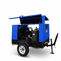 Compresseur mobile diesel remorquable industriel 185CFM 10Bar, compresseur à vis rotatif portable monté sur remorque pour l'exploitation minière et le forage