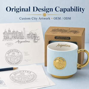 Tazas de Café de Cerámica con Diseño de Argentina, Acanalado Vertical, Insignia Metálica de Monumento, Reutilizables, Libres de BPA, para Tazas Personalizadas, OEM, ODM, Venta al por Mayor - Product Image 1