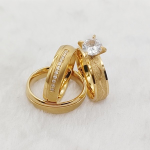 Bijoux en acier inoxydable plaqué <span class=keywords><strong>or</strong></span> 14 carats Engagement <span class=keywords><strong>Alliance</strong></span> Cz Diamond 3pcs Bagues de fiançailles de mariage eheringe - Product Image 4