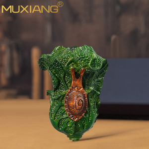 Muxiang Handmade Wooden Smoking Pipe Green Cabbage Carving Curved Handle Tobacco Pipe Solid Wood For Personal Gift - Product Image 2
