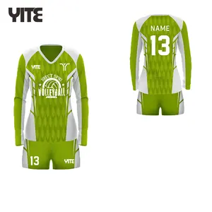 OEM Customized womens long sleeve volleyball jersey best volleyball jersey designs green white volleyball uniform set