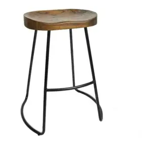 High Quality Industrial Solid Timber Wood Seat Counter Stool Metal Bar Stools