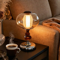 Lampe de table vintage décorative en bois massif avec abat-jour en verre, rechargeable, à capteur tactile et intensité réglable, pour chevet/chambre