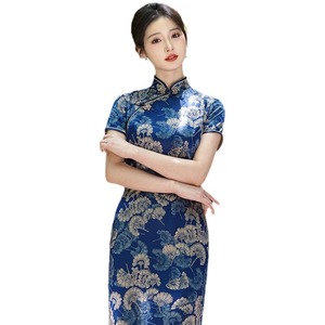 Vestido Cheongsam Tradicional Chino para Mujer, Estilo Guofeng, Primavera-Verano, Nuevo, Elegante, de Satén y Poliéster, Ropa Económica - Product Image 5