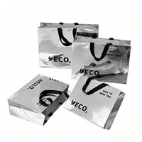 Sacs shopping en papier argenté avec logo personnalisé, brillants et réfléchissants, avec poignée pour le shopping