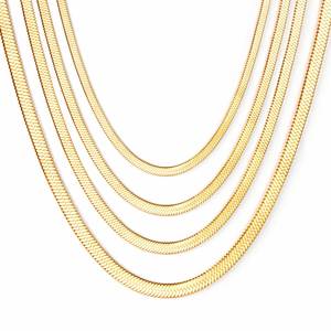 Herringbone Vermeil 10K Herringbone 2Mm 3 4 Mm Snake Chain Stainless Steel Waterproof <b>Choker</b> Necklace for Women - Product Image 1