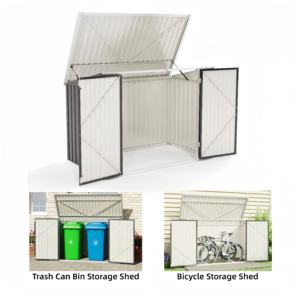 Gemakkelijk te monteren, waterdichte, robuuste, hellende dak, gegalvaniseerd stalen metalen buitenberging voor fietsen met deur, afsluitbaar. - Product Image 1