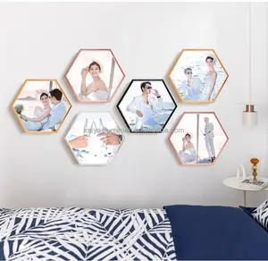 Cadre en aluminium décoratif mural hexagonal cadre de miroir photo pour la décoration d'hôtel à la maison