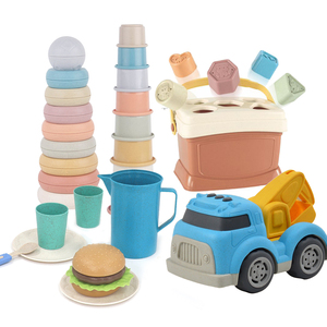 Safety bioplastic Wheat straw recycled material baby stack up kitchen toy toddler truck montessori educational toys for kids