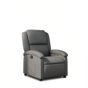 Sillón Reclinable de Masaje de Piel Sintética Gris, para Uso Doméstico, con Control Remoto Inalámbrico - Product Image 1