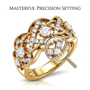 Bague Cocktail Vintage en Or Jaune Massif 18K avec Trois Diamants, Filigrane et Pavé Milgrain, pour Femme, Vente Directe Usine, MOQ 1 pièce - Product Image 2